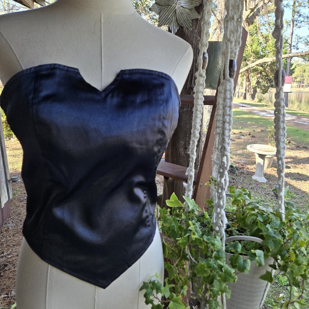 Midnight Blue Satin Lace Up Back Bustier Corset Top Size Medium